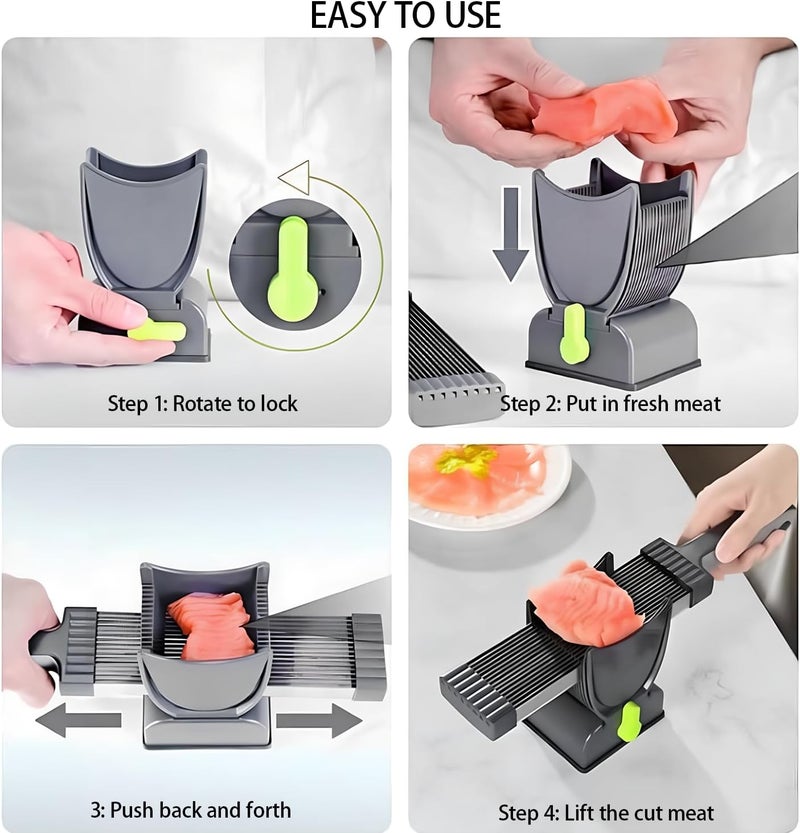 Cyanslen Fresh Meat Slicer, Thickness Adjustable Stainless Steel Kitchen Cleaver Knife Set, Manual Fresh Meat Cutter Jerky Slicer For Beef Pork, Cooking BBQ Hot Pot (Gray) - Image 4